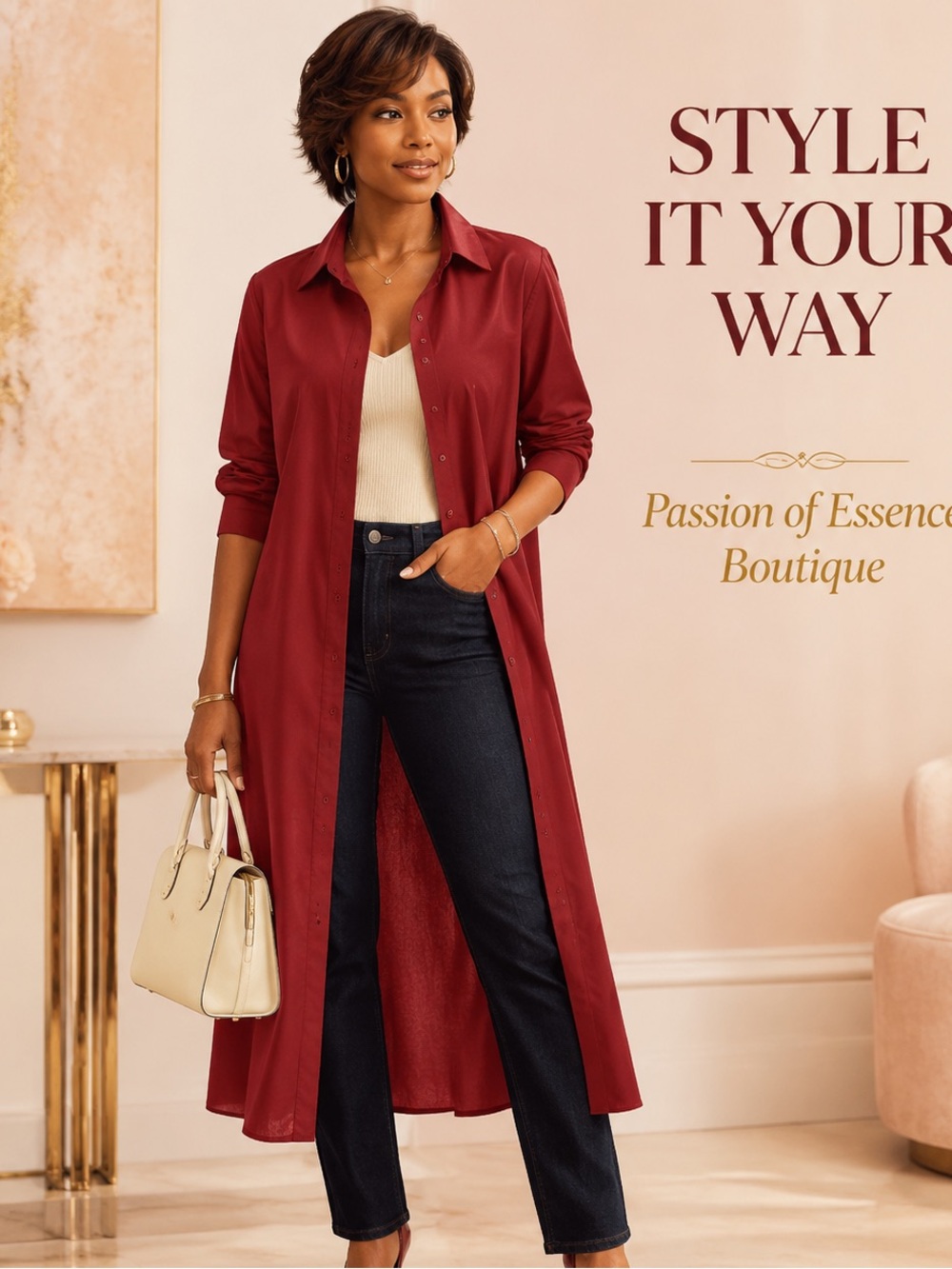 Plus Size Elegant Button Up Long Sleeve Lapel Collar Shirt Dress